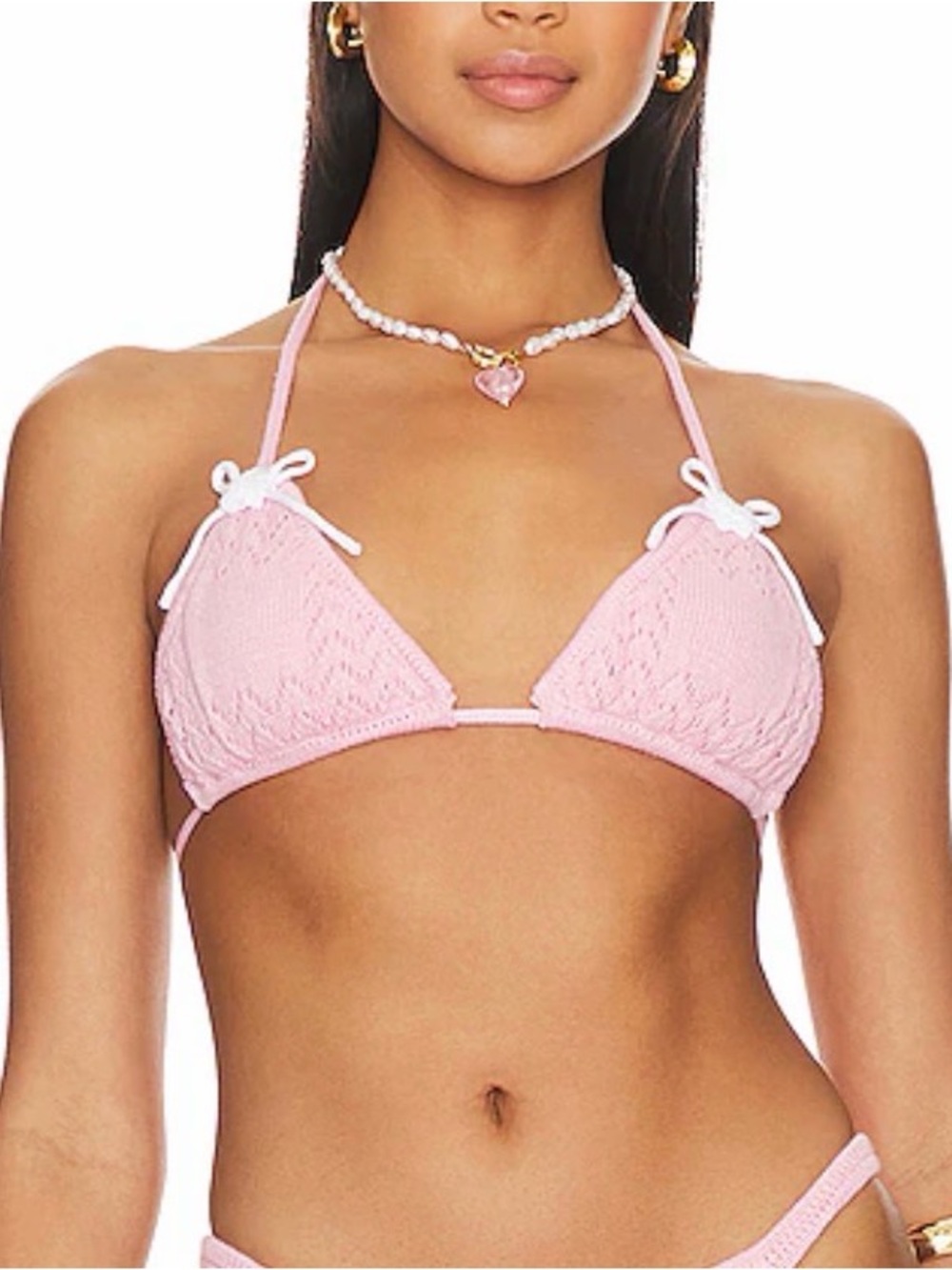 NWT Frankie's Bikinis x Guizio Knit Crochet Triangle Bikini Bow Top